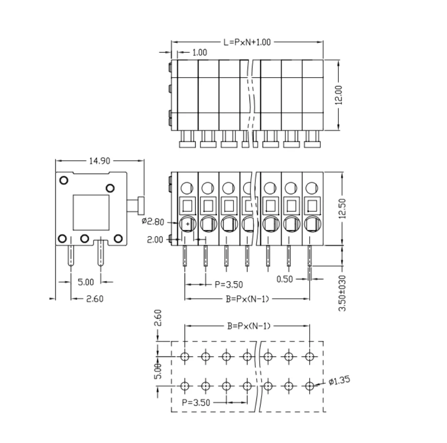 100PIN 3.5mm Double-row straight  horizontal pin headers Pitch Spring Terminal Block DG211R/0138-7004/KF211R