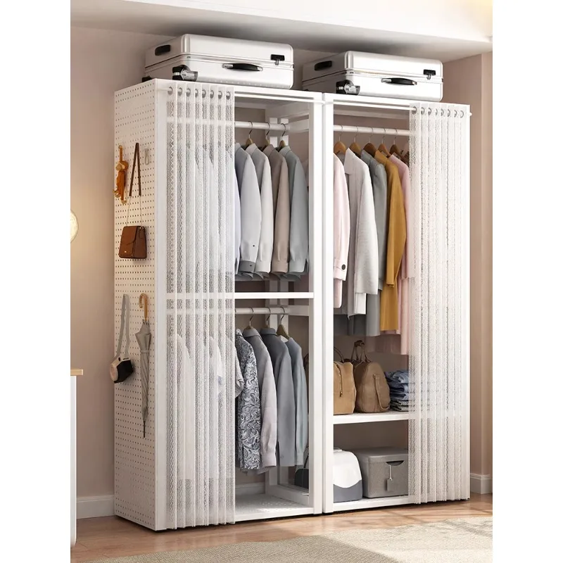 Metal wardrobe home bedroom rental housing simple assembly hole plate wrought iron wardrobe durable hanging wardrobe.