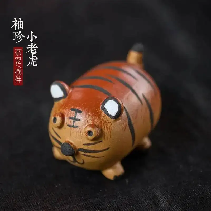 Zisha Tea Pet Tiger Small Ornament Zodiac Clay Painting Tea Plaything Tea Play Accessories Anime FigurineKept Чаепитие