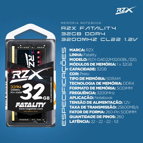 Imagen 2 del producto Memoria para portátil RZX DDR4 3200MHz 32GB 16GB 8GB 2666MHz 2400MHz 260 pines 1,2V Laptop Sodimm RAM