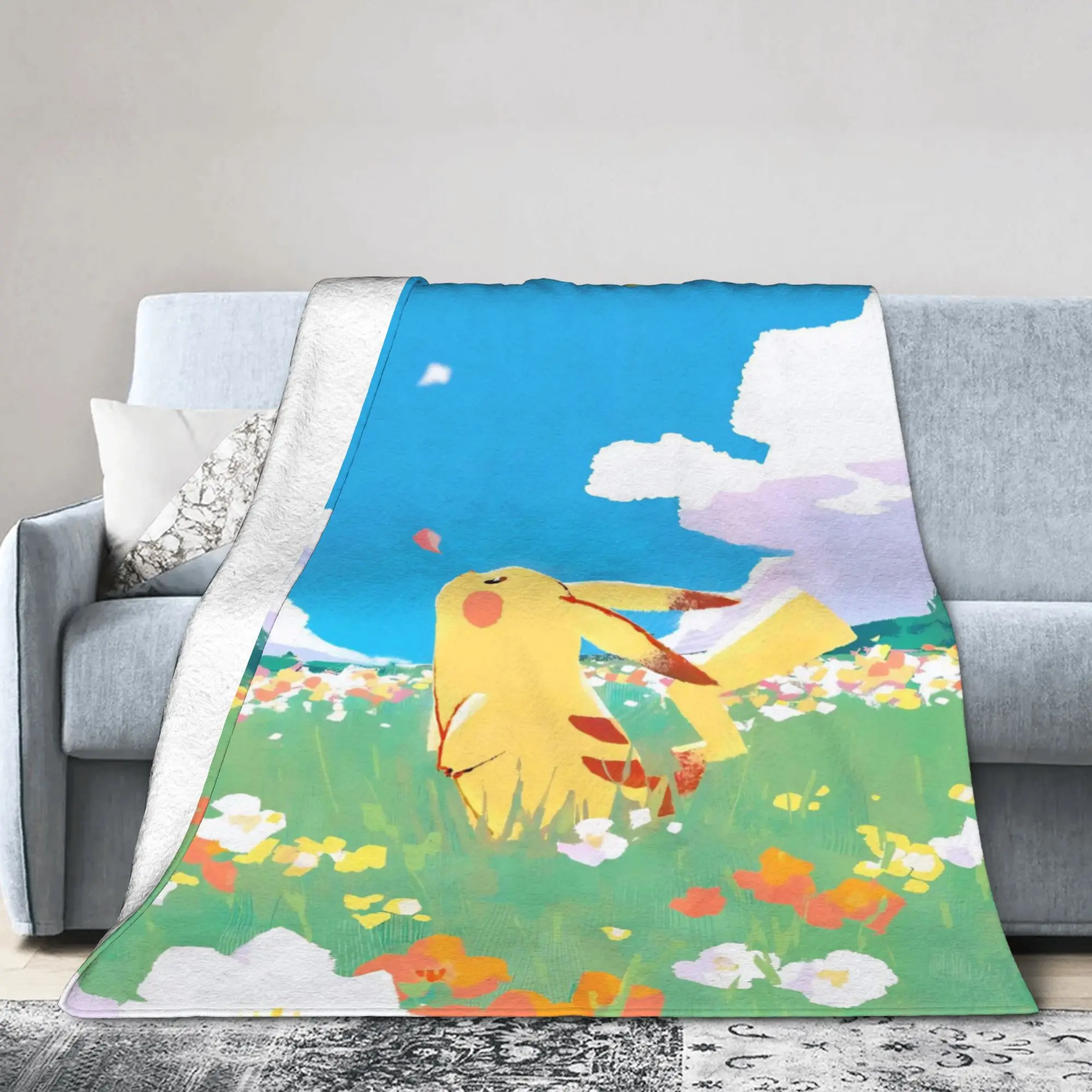 Pikachus Cute Blanket Flannel Summer Air Conditioning Poke-Mon Anime  Multifunction Lightweight Throw Blankets for Bed Bedspread
