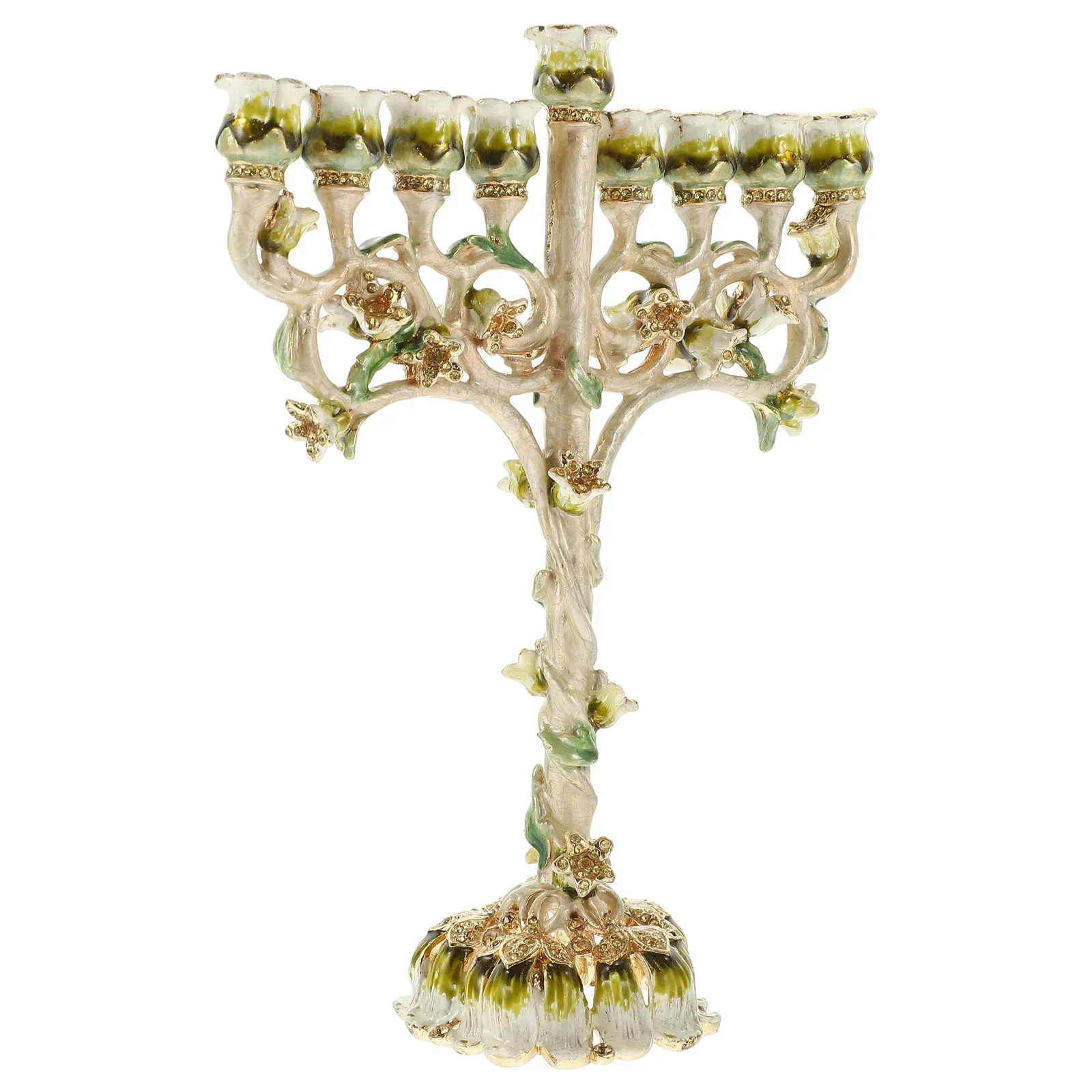 Decorate Supplies Vintage Menorah Candelabra Alloy Taper Stand Wedding Base Enamel Colored 9-headed Candlestick Religious Crafts