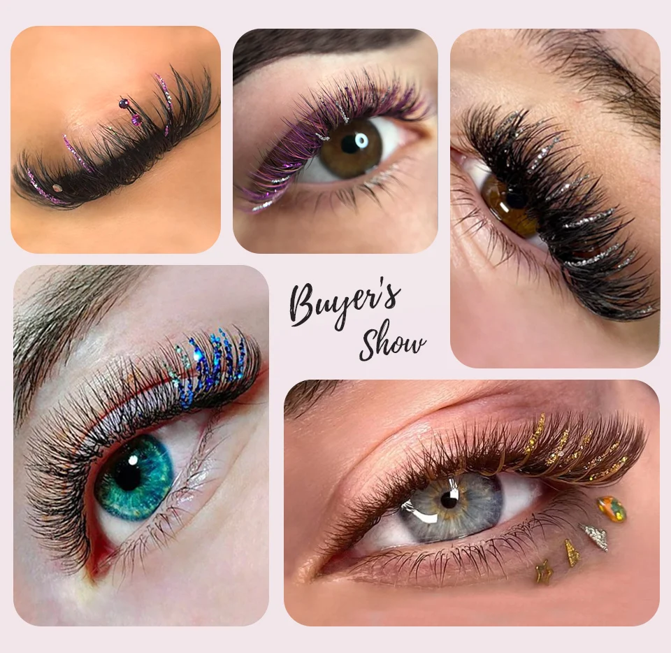 RUJADE Fashion Glitter Lash Extensions Crystal Colorful Individual False Lash Mix Colors Shiny Russian Volume Professional Lash