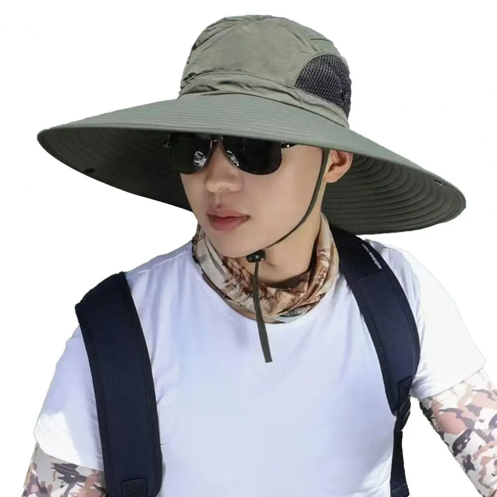 

Fisherman Hat Adjustable Chin Strap Breathable Mesh Waterproof Quick-Drying Wide Brim Sun Protection Hat Summer Fishing Sunhat
