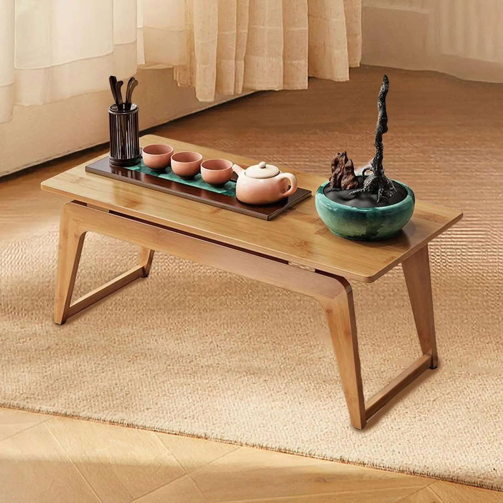 Small Coffee Table Foldable 70cm Minimalist Rectangle High Bearing Low Floor Table for Floor Balcony Outdoor Indoor Living Room
