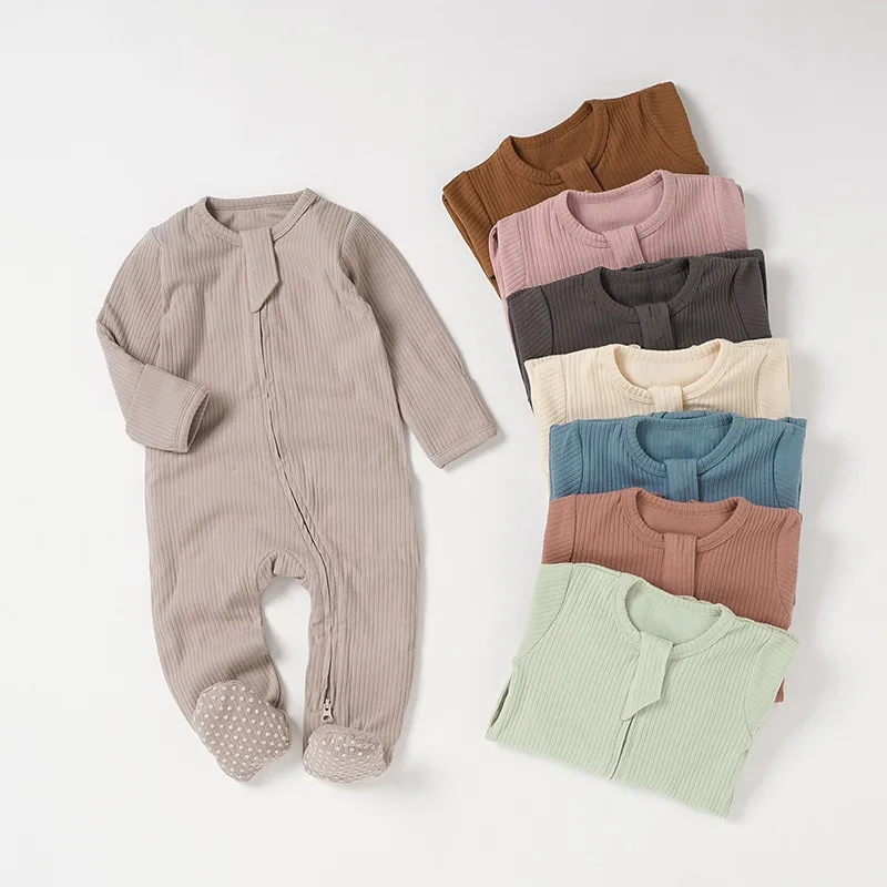 Baby Organic Cotton Jumpsuit Pit Stripe Crawling Clothes Four Season Knitted Outfit