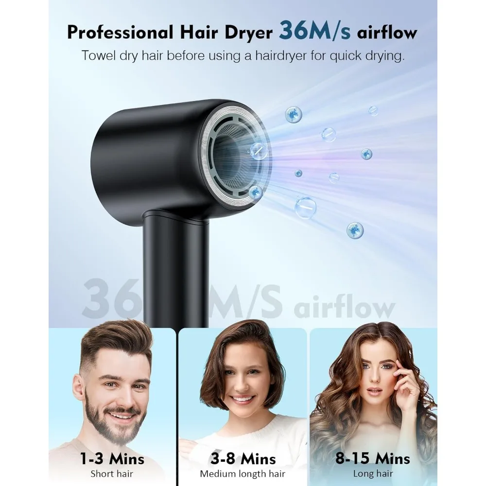 160000 RPM High Speed Hair Dryer,200 Million Negative Ionic Blow Dryer for Fast Drying, Thermo with Diffuser and Nozzle