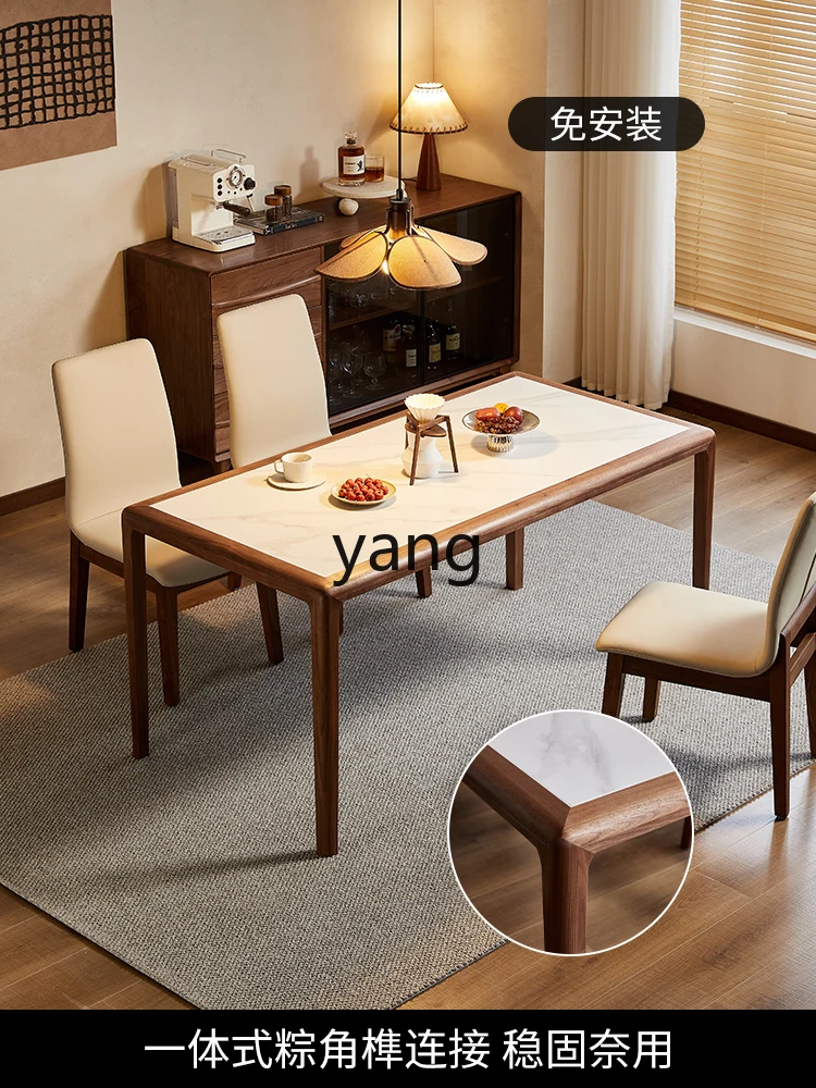 YHM rock slab rectangular all solid wood negotiation table and chair combination