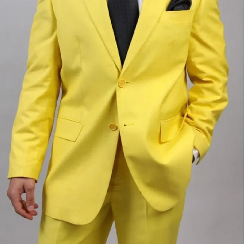 Yellow Prom Men Suits For Stage 2 Piece Custom Wedding Tuxedo With Notched Lapel Groomsmen Male Fashion Blazer With Pants