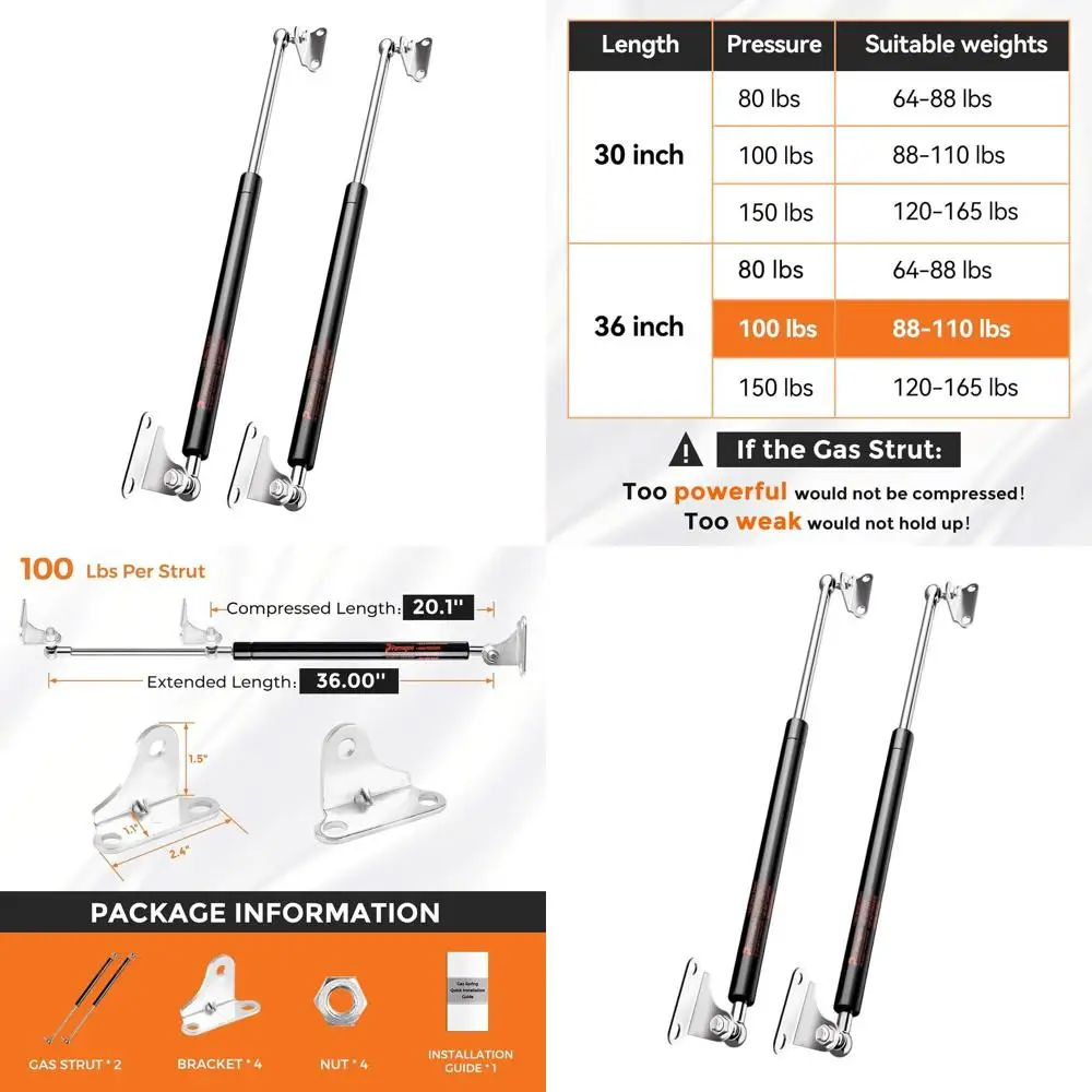 

Пара 36 сверхмощных газовых пружин для чехлов на колесах, дверей прицепа и многого другого (подходит 88–110 фунтов)