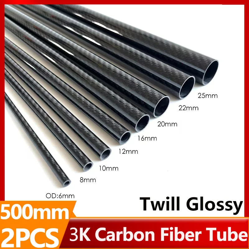 

2PCS 3k Full Carbon Fiber Tube Twill Glossy Hard Pipe Length 500mm Diameter 6mm to 60mm for RC Airplane Drone Parts DIY Usage