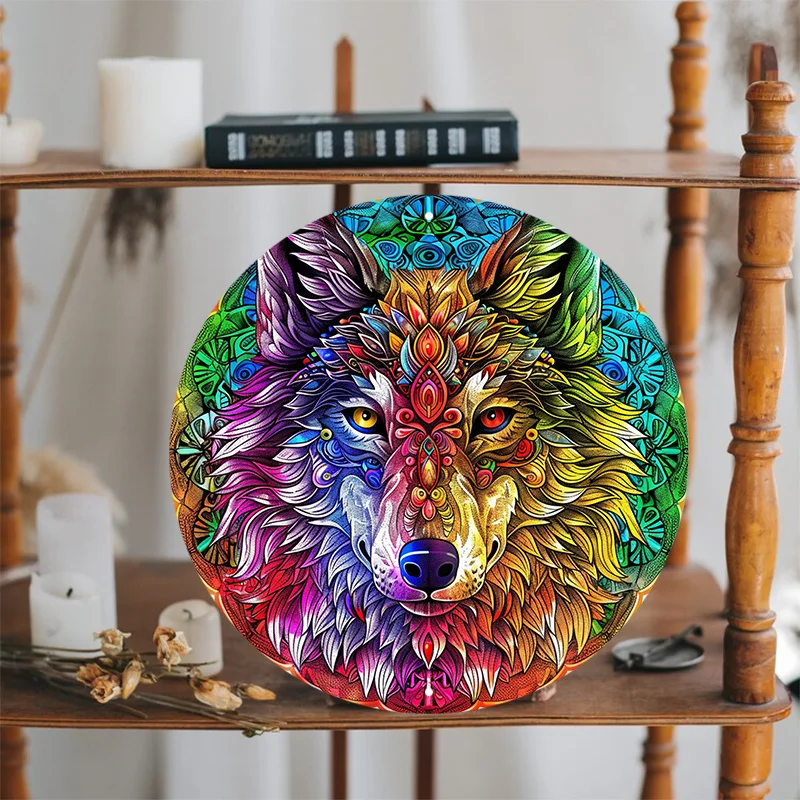 Colorful Wolf Design Aluminum Sign, UV and Scratch Resistant, Easy-Hang, Outdoor and Indoor Decor, Wall Poster, 8x8 in, 1PC