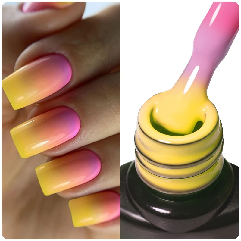 LILYCUTE-esmalte de Gel térmico para uñas, barniz de Gel semipermanente, Color amarillo y rosa, 3 capas, brillo de primavera, cambio de Color de temperatura