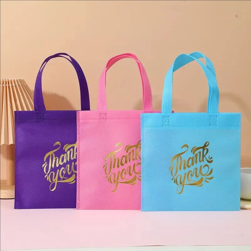 10 Thank You small non-woven Eco-Friendly gift bags with handles - multiple colors for party favors, birthdays, weddings gifts