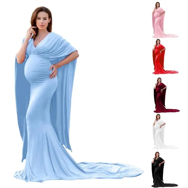Elegant Long Maxi Dress For Maternity Photoshoots Soft Polyester Fabric Comfortable Wear For Pregnant Women A2UB