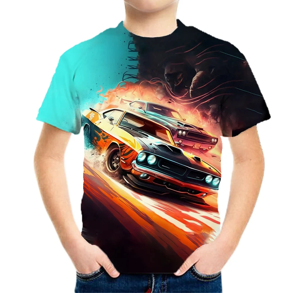 Racing Cars Graphic Printe T Shirts Boys Girls Gift Kids Short Sleeve Tops for Children Clothes From 2 To 8 Years Male T-Shirts