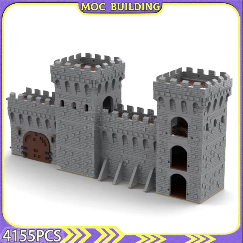 ยุคกลางอาคารบล็อก MOC ขนาดใหญ่ Modular Castle Wall สถาปัตยกรรมฉากชุด Street Views DIY ประกอบของเล่นของขวัญ