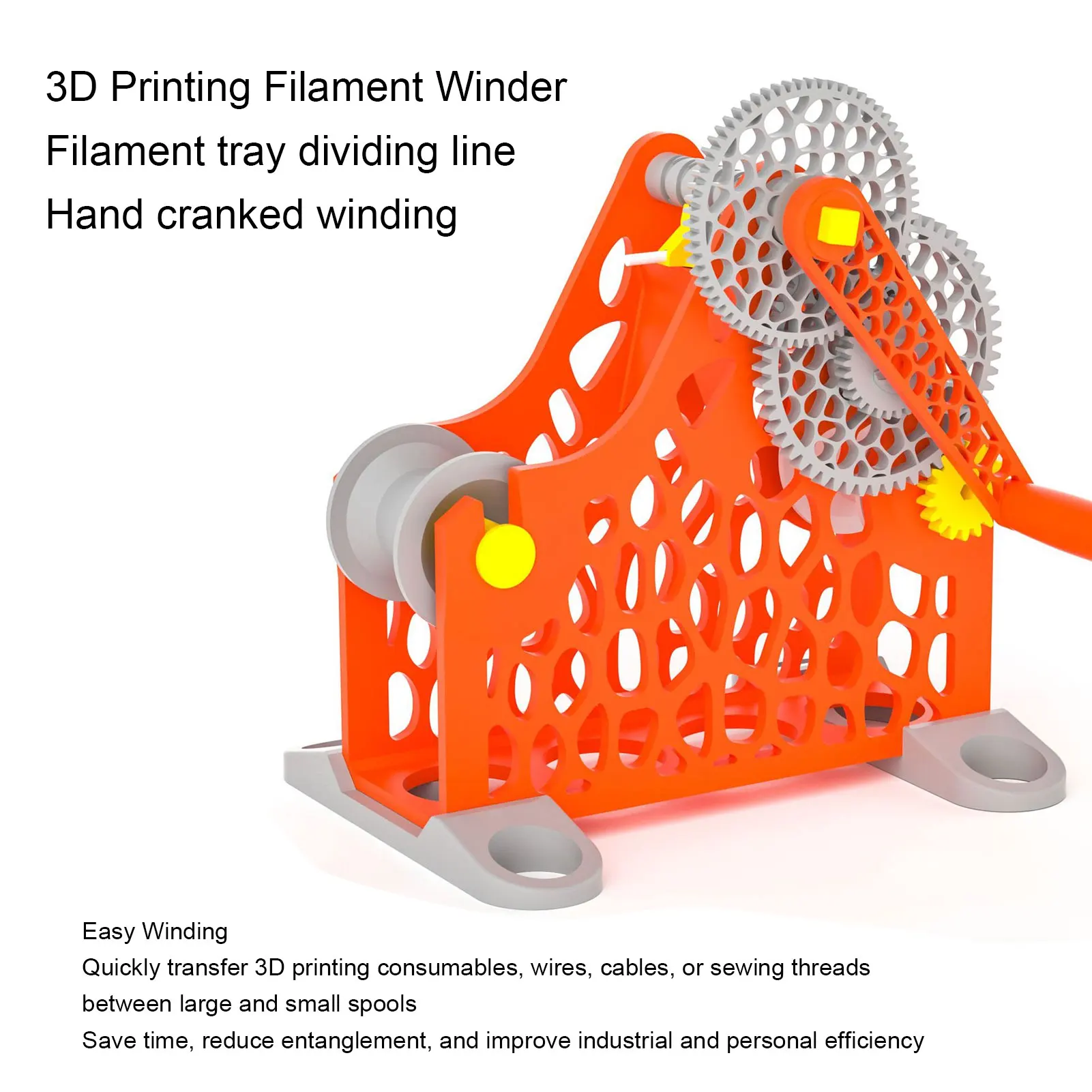 

Hand-crank 3D printer filament winder, 1kg filament winder, removable modular design, ideal for 3D printing enthusiasts