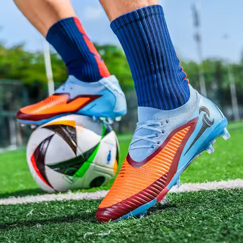 New Men Football Boots Outdoor Sport Boys Long Spikes Non Slip Breathable Match Training Cleats Soccer Shoes Adult Comfortable