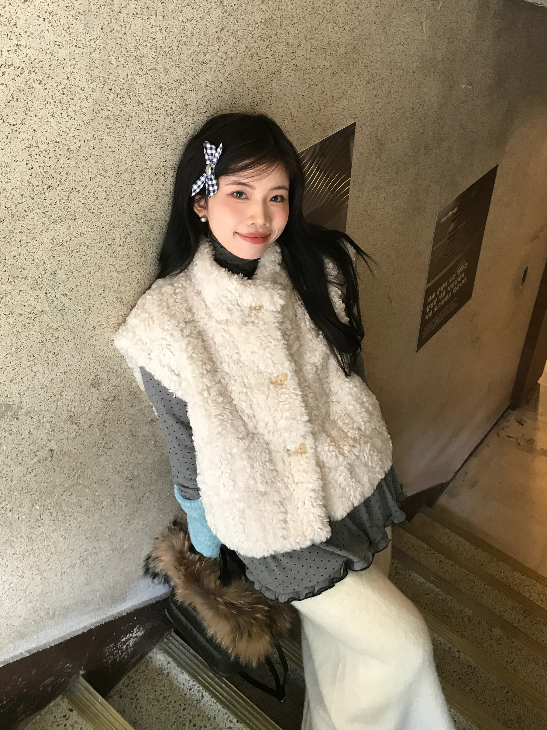 

Hi Hey Dry Cup Wi Little Lamb This Issue Bi Enter Korean Sle Heart Bule Furry Lamb Coat Jaet Women's Faion