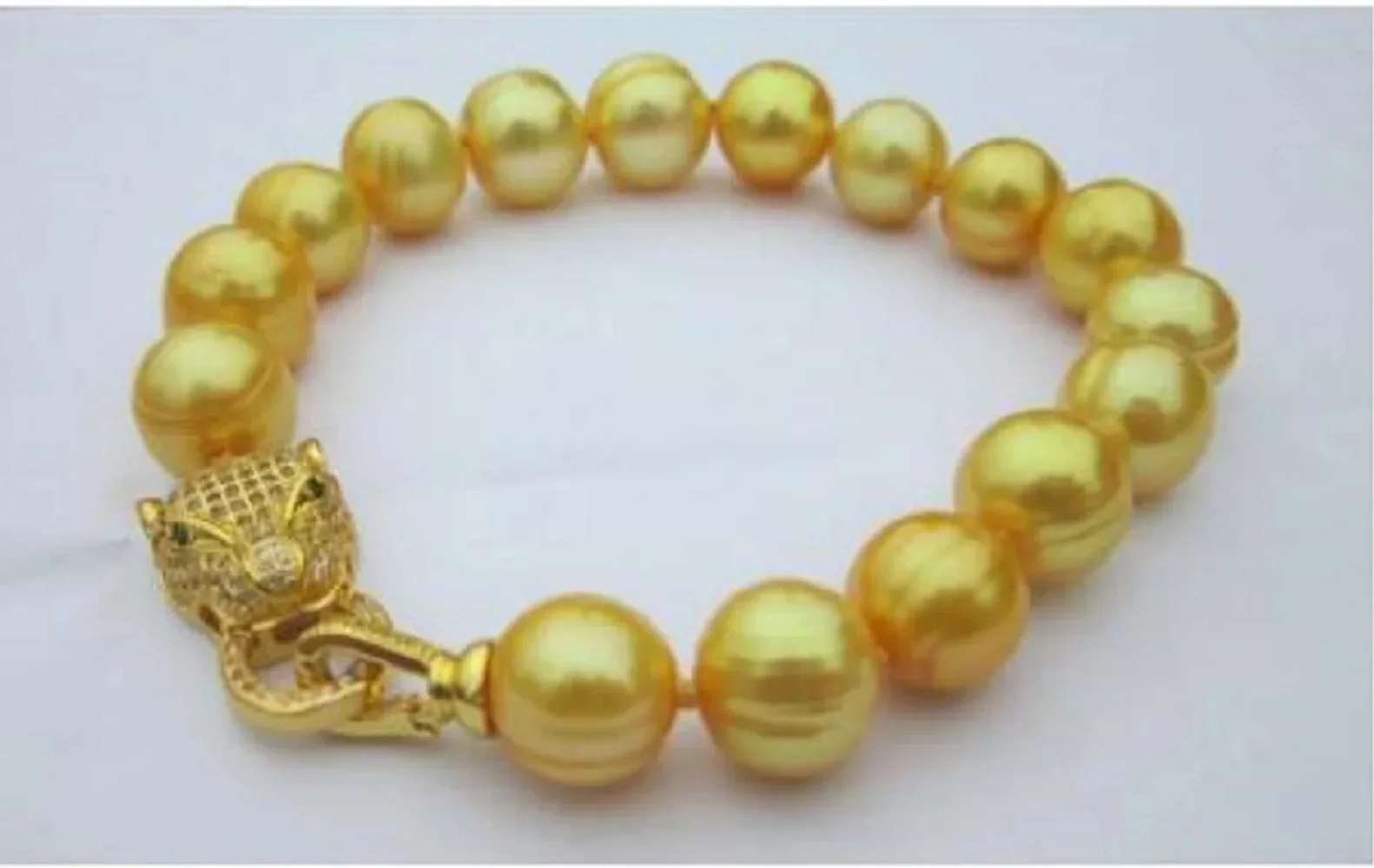 Gorgeous Pearl Bracelet AAA 11-12mm Natural South Sea Baroque Pearl Bracelet 925 Leopard Head, 7.5-8inch