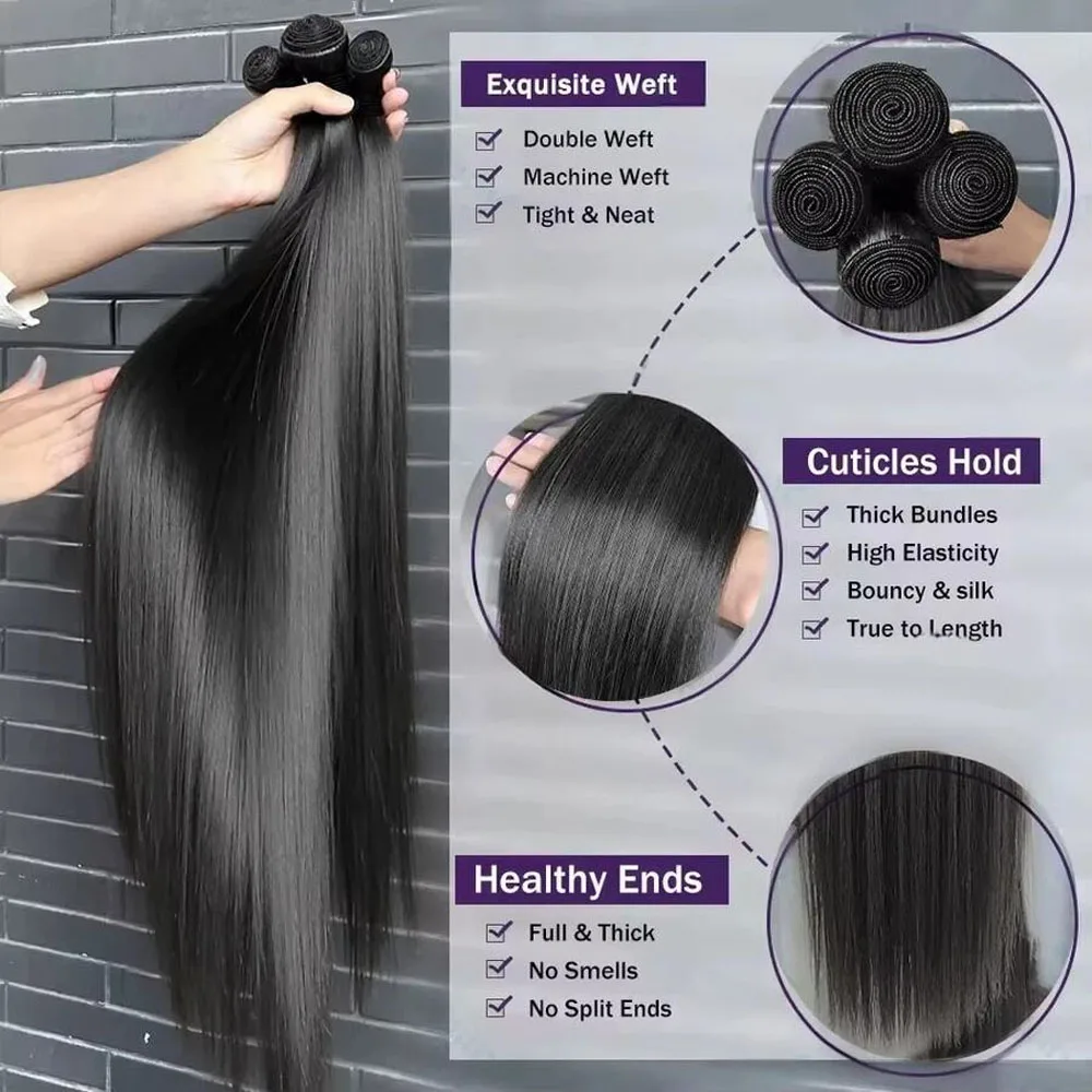 Fasci lisci 12-32In Estensione dei capelli Fasci di capelli umani per le donne Fasci Estensioni dei capelli umani lisci neri naturali 1/3/4