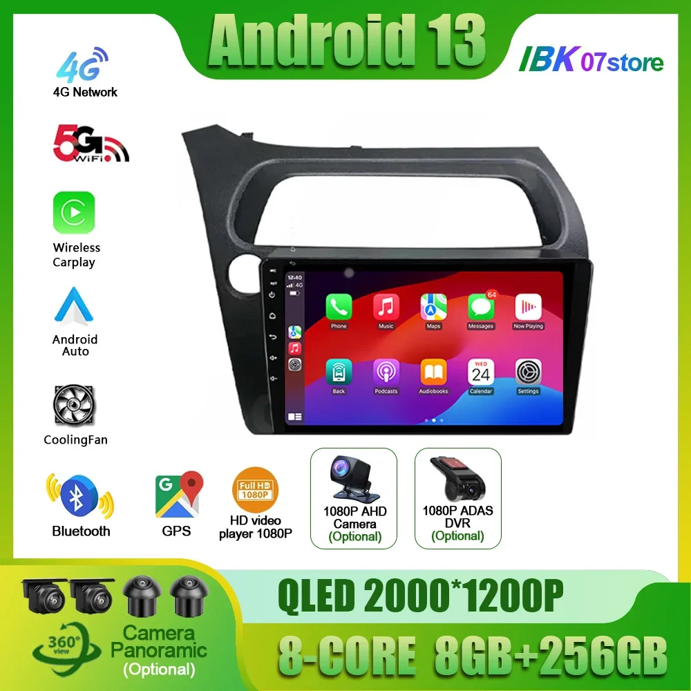 

Android 13 Car Radio For Honda Civic Hatchback 2006-2011 Left Handle Drive Automotive Multimedia Player 4G GPS Autoradio Carplay