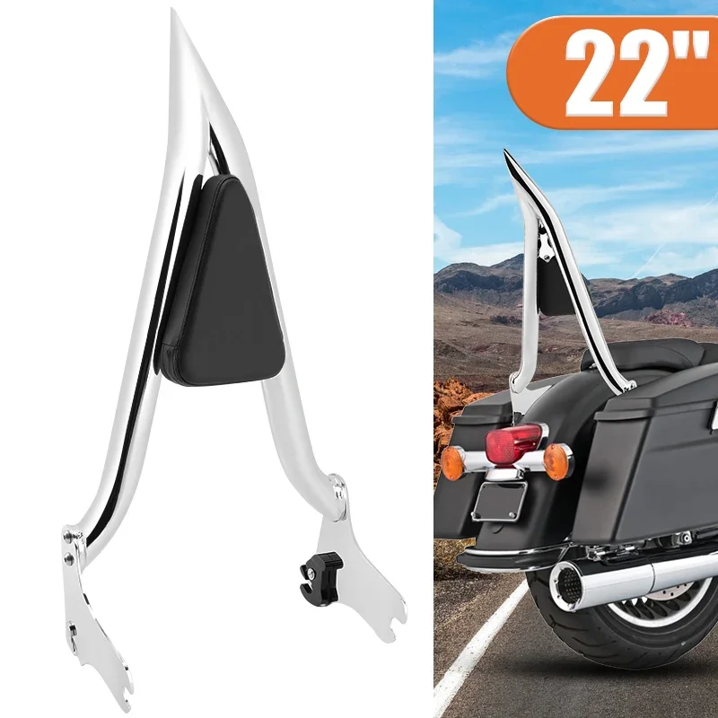 

22" Motorcycle Luggage Rack Sissy Bar Rear Passenger Backrest Mount Support For Harley Touring Road King Street Glide FLHT 97-08