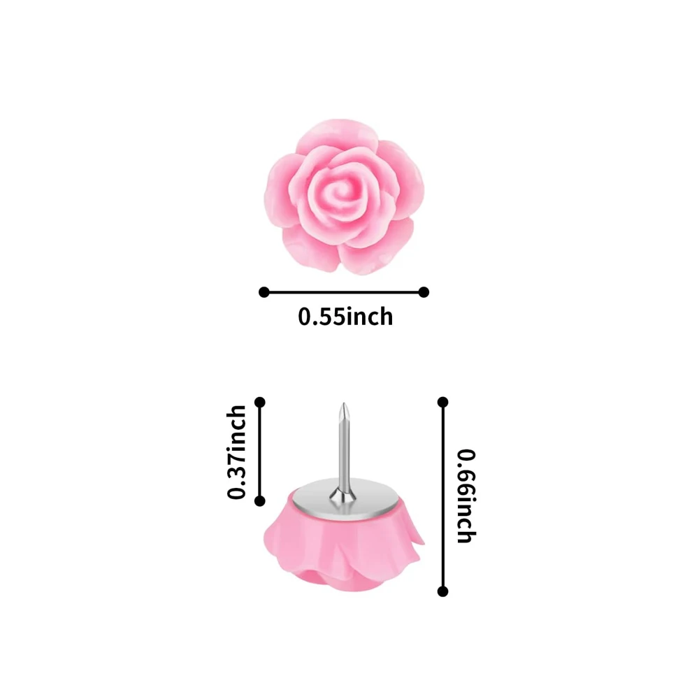 10/20pcs Cute Rose Flower Pushpins Thumb Tacks , Decorative Push Pins for Bulletin Board, Home Office Wall Decoration