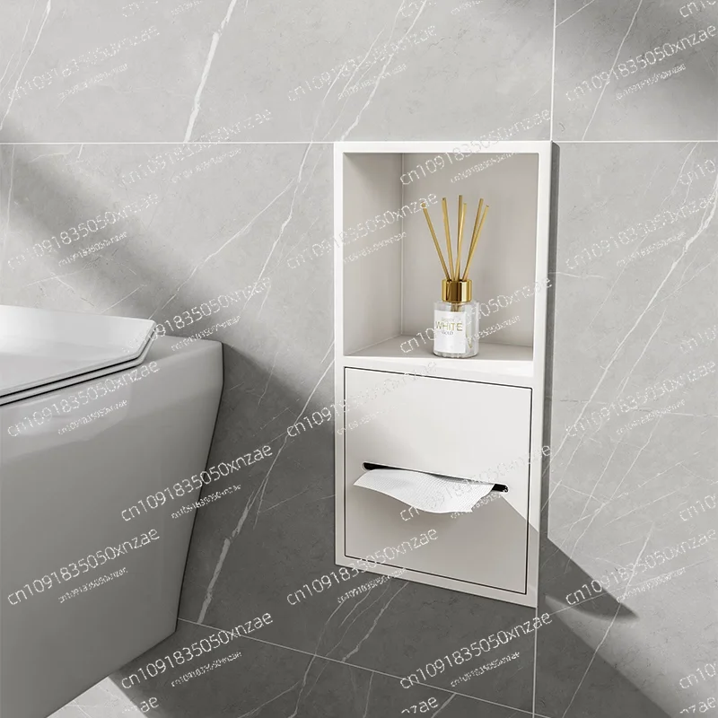 Stainless Steel Aluminum Alloy Built-in Tissue Box Niche Paper Extraction Box Bathroom Shelf Closet