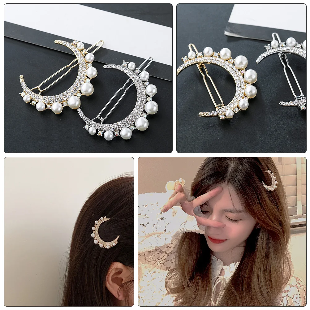 

2 шт., заколки с жемчугом и луной, заколки из сплава со стразами, легкие женские заколки для волос для банкета, подарка на день рождения, украшения для волос, волосы