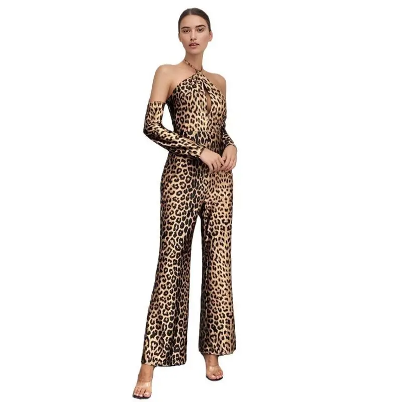 High Waist Straight Leg Pants Long Pants Belted Leopard Print Rer  Jumpsuit Middle East Cross Border Netie