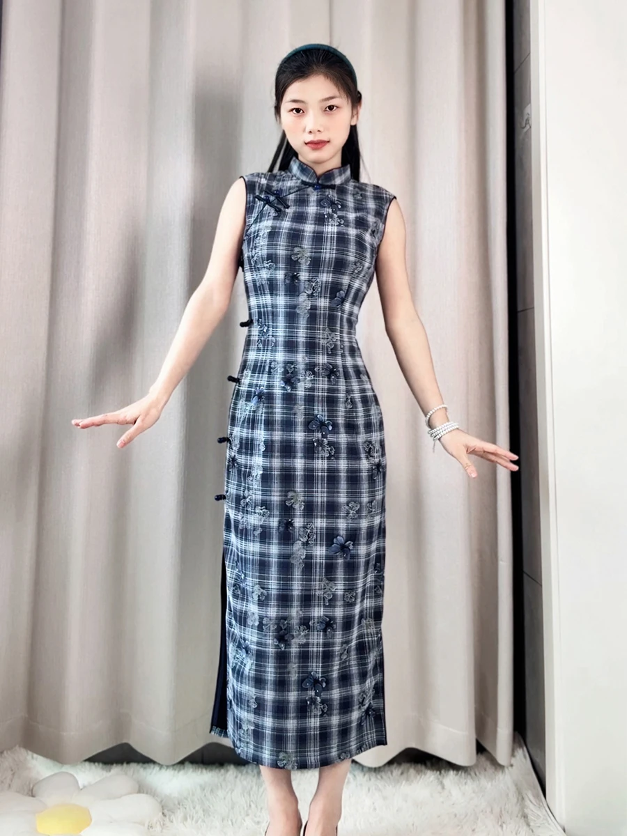 

Синее платье-ципао Svel Qipao Dr Jiangnan Fu в ретро-стиле, новая китайская версия 2026 года, летнее, улучшенное, стройнящее, высококачественное, длинное платье