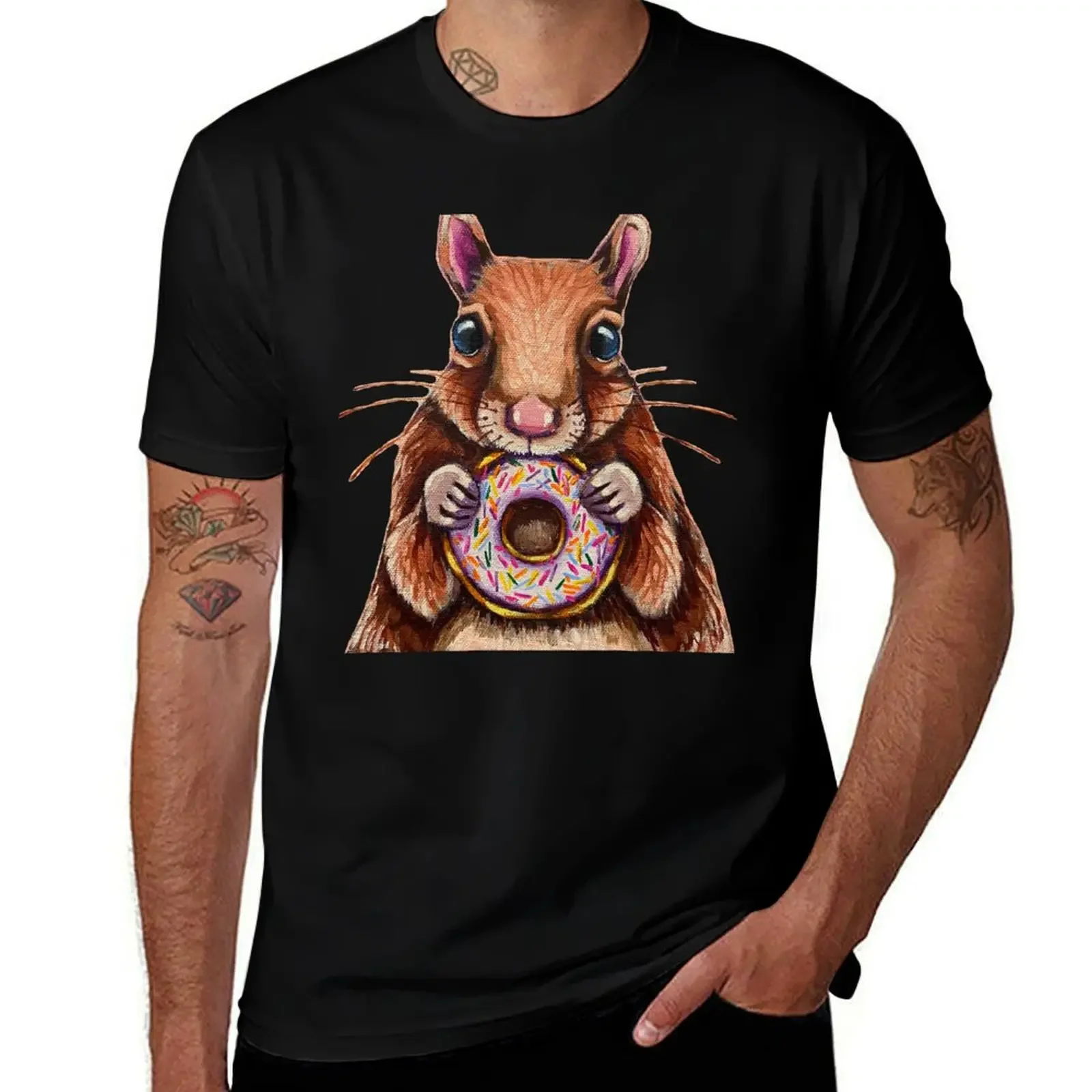 Squirrel eating a glazed donut T-Shirt gifts for boyfriend custom shirt summer 2025 mens t shirts pack