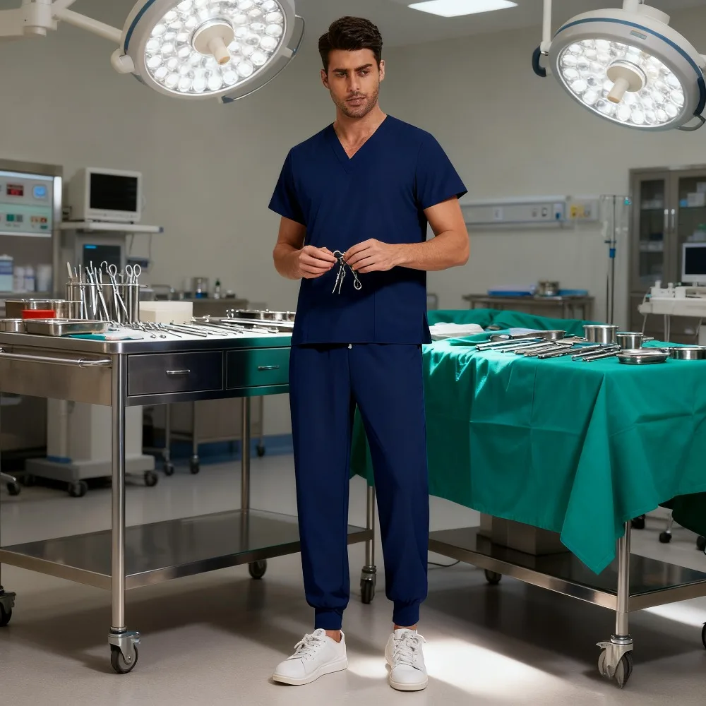 Roupa de trabalho unissex de manga curta de 2 peças de secagem rápida para pet shop