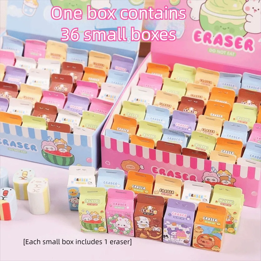 Cartoon Without Leaving Marks Milk Box Eraser Correction Stationery Learning Prize Pencil Eraser Rubber Eraser School Office
