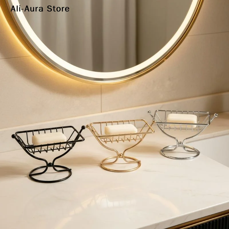1Pcs Square Metal Soap Dish Holder Rustproof Wire Soap Rack Creative Draining Soap Holder For Bathroom Kitchen Countertop