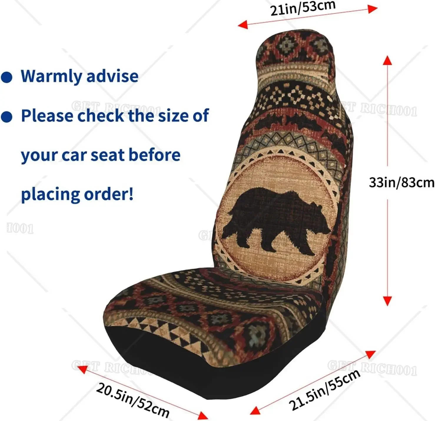 Vintage niedźwiedź brązowy zestaw pokrowców na siedzenia samochodowe 2 Pcs przednie siedzenie akcesoria ochronne do uniwersalnego samochodu SUV ciężarówka Van zestaw pokrowców na siedzenia samochodowe — zdjęcie 6