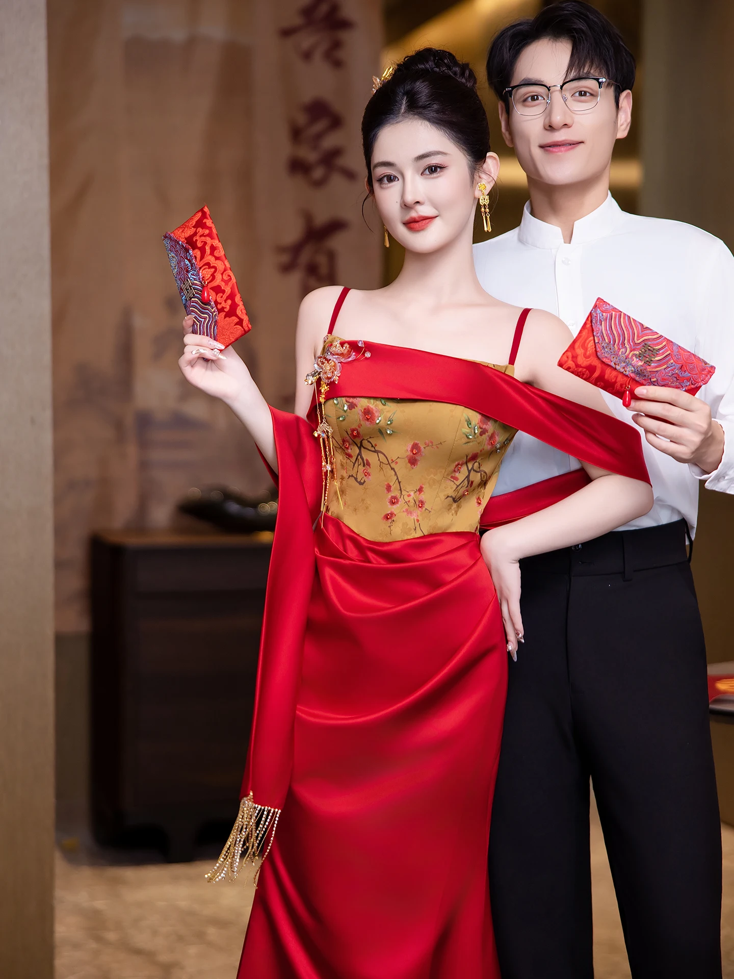 

Ele Chinese Sle Morning Robe Wedding Dr for Women Long Qipao Sle Breathable Floral Print Wedding Gown