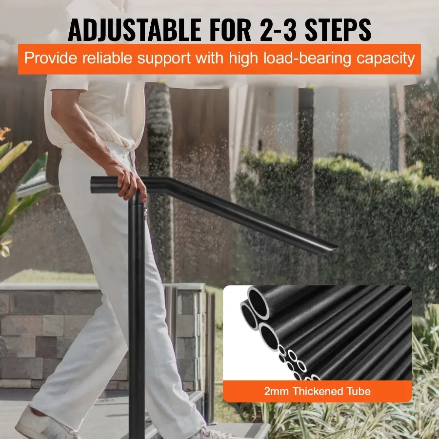 3Ft Step Railing Iron Stair Handrail Floor Mounted Sturdy Black Arched Handrails for Outdoor Indoor Steps Fits 2 to 3 Steps