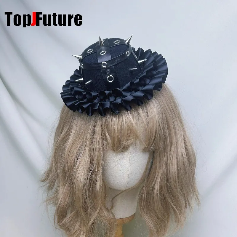 

Gothic Women Subculture Metal Rivet Hairband Top Hat Hairclip Hairpin Punk Y2K girl Hair Accessories Personality Hair Hoop
