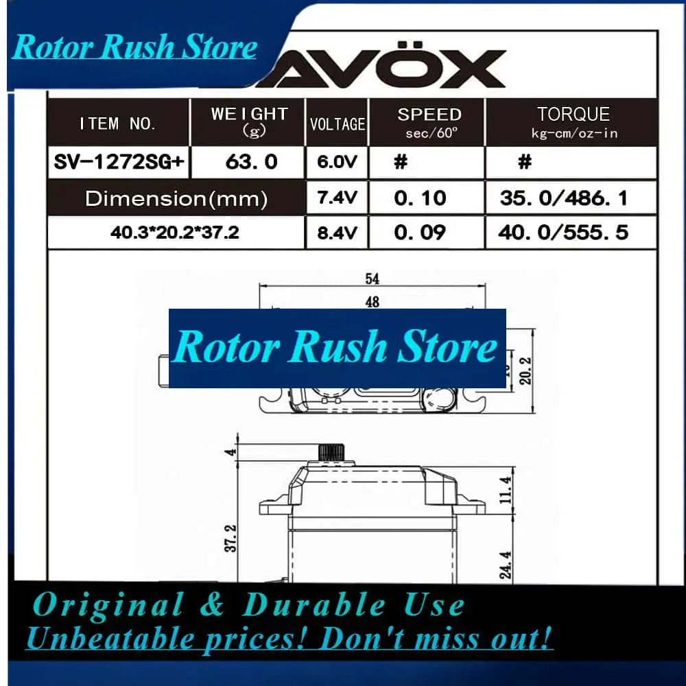 RoRuSSAVOX SV-1272SG+ 0.10\35KG SSR Model Airplane And Model Vehicle Standard High-Power Digital Servo For 1/8 Scale Off-road Ve