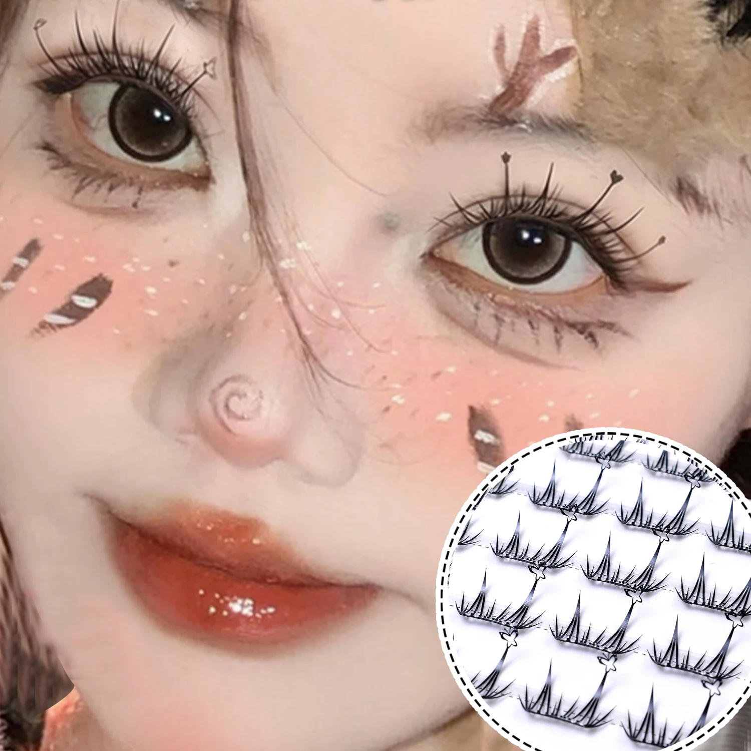 72Clusters Individual Eyelashes Natural Volume DIY Eye Lash Clusters Non-glue Butterfly Heart Star Self Adhesive Lash Extension