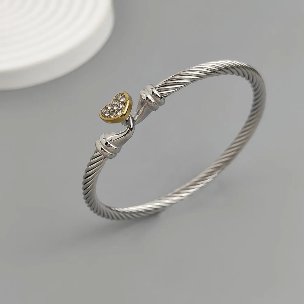 

Original steel wire twist love gold-plated stainless steel women's bracelet, waterproof and rust-free, couple bracelet