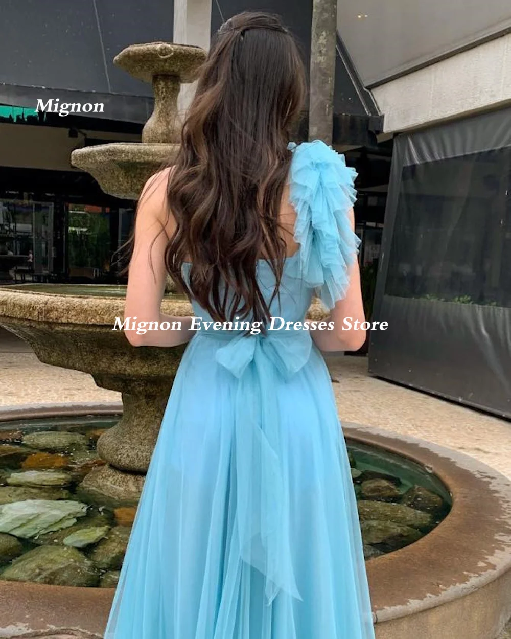 Mignon Organza A-line Prom Gown One-shoulder Sweetheart Evening Formal Ruffle Floor-length Elegant Party Dresses for Women 2023