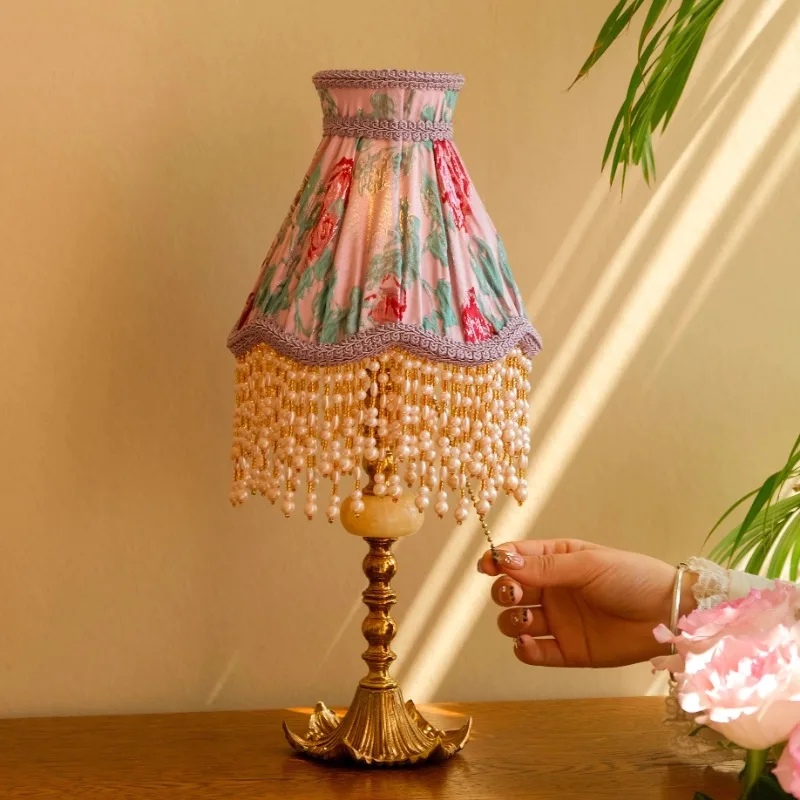 Rose name French vintage vintage romantic girl bedroom atmosphere bedside fabric desk lamp