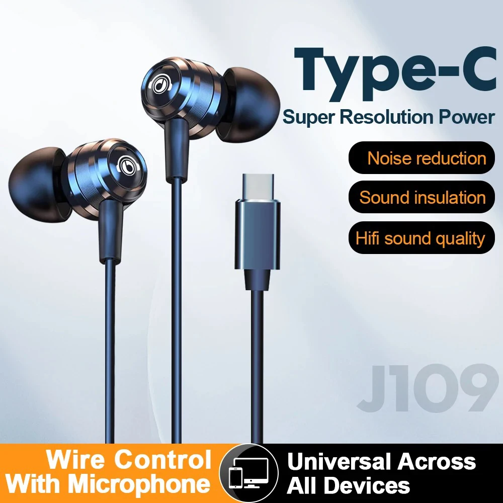 EARDECO HIFI-Kopfhörer, 3,5 mm und Typ C, kabelgebundene Kopfhörer, Surround-Sound, kabelgebundener Kopfhörer mit Kabelgeräuschunterdrückung, In-Ear-Kopfhörer mit Mikrofon