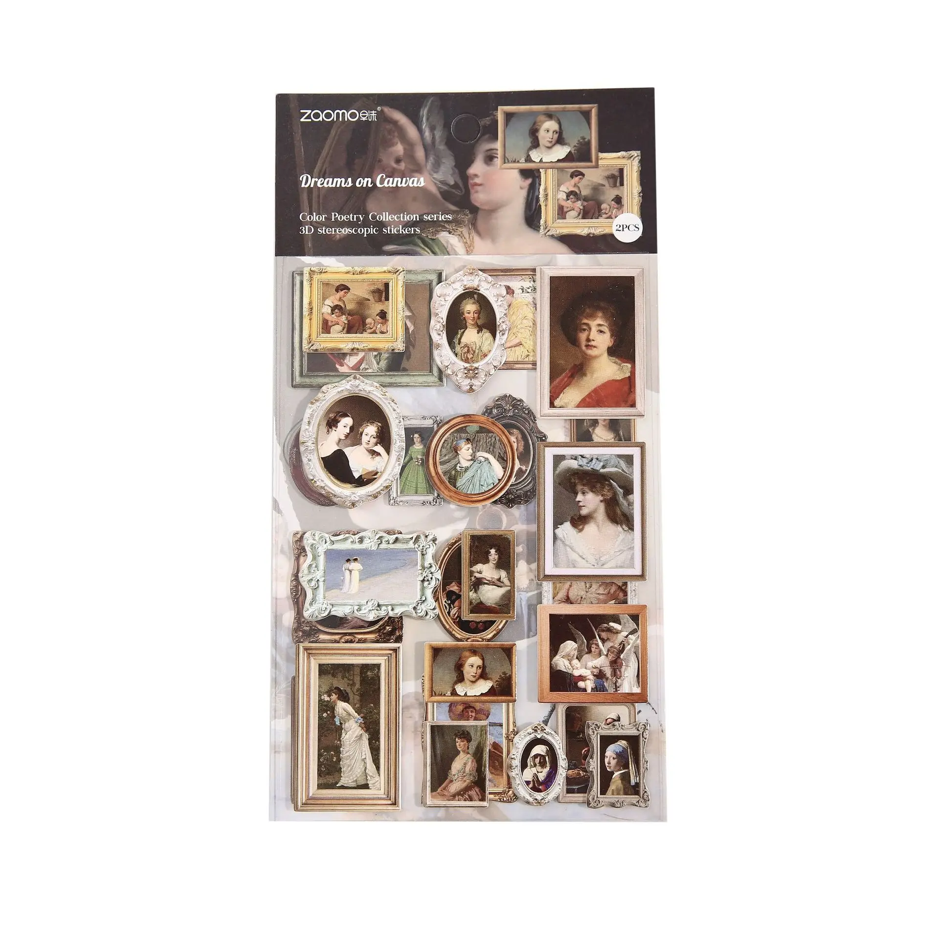 2 pcs Vintage 3D Oil Painting Stickers, DIY Handmade Album Scrapbooking Decorative Paper Supplies - view 5