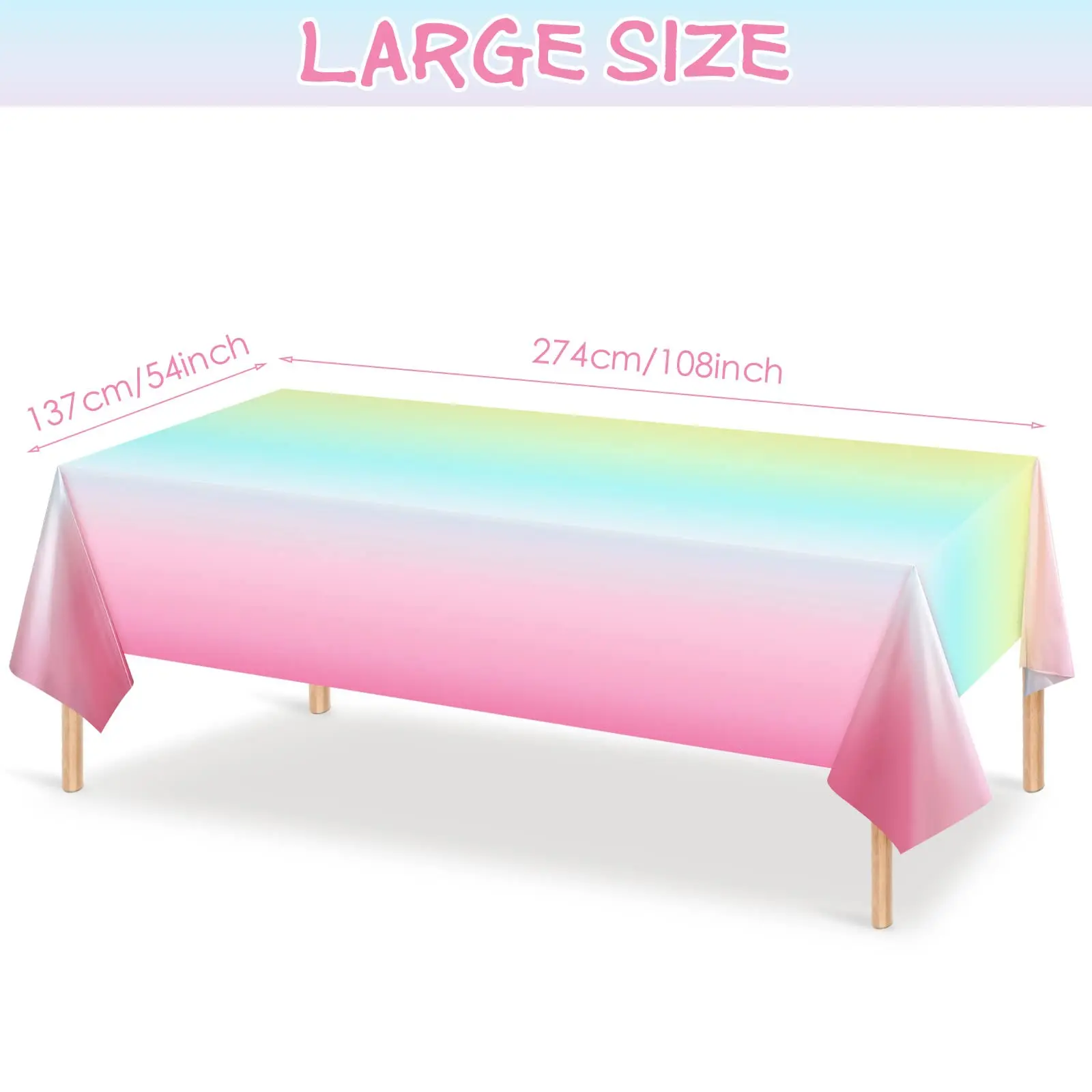 Pastel Rainbow Tablecloth Rainbow Disposable Dinnerware 108 x 54 Inch Table Cover for Birthday Wedding Shower Party Supplies