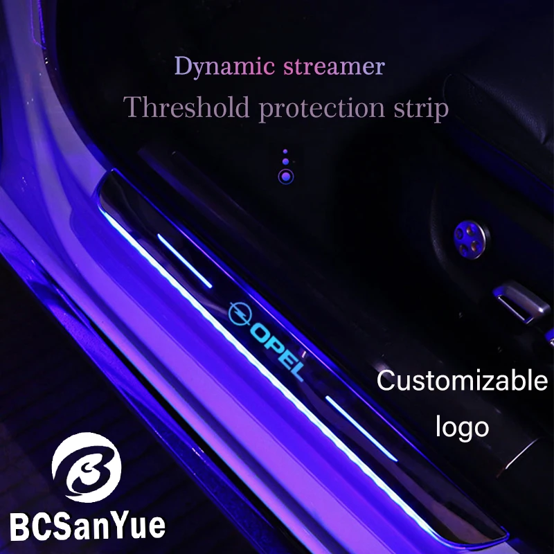 Wireless Car LED Door Sill illuminated Light for Opel Anti-Scratch Protection Strip USB Power Moving Welcome Car Scuff Pedal